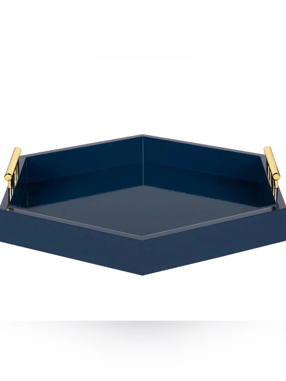 Lacquered Navy Octagon Vanity Tray with Gold Handles